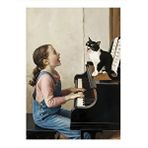 Tablomega Piyano Çalan Kız Ve Kedi Hediyelik Ahşap Tablo 25cmx 35cm