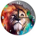 Tablomega Renkli Aslan Ahşap 50x50 cm Duvar Saati