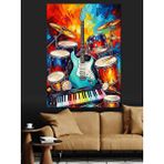 Tablomega Renkli Bateri Ve Gitar Dekoratif Kanvas - Mdf Ahşap Tablo