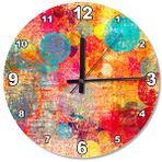Tablomega Renkli Retro Stil Daireler Ahşap 50x50 cm Duvar Saati