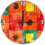 Tablomega Renkli Retro Stil Kareler Ahşap 50x50 cm Duvar Saati