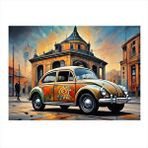 Tablomega Retro Kaplumbağa Araba Ve Binalar Dekoratif Ahşap Tablo 35cm X50cm