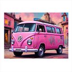 Tablomega Retro Pembe Minibüs Hediyelik Mdf Tablo 25cmx 35cm