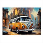 Tablomega Retro Turuncu Minibüs Hediyelik Ahşap Tablo 25cmx 35cm