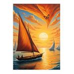Tablomega Sarı Yelkenli Sandal Desenli Ahşap Tablo 25cmx 35cm