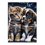 Tablomega Sarılan Yavru Kedi Ve Köpek Hediyelik Ahşap Tablo 25cmx 35cm