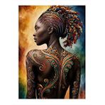 Tablomega Sırtı Dövmeli Afrikalı Kadın Modern Ahşap Tablo 35cm X50cm