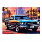 Tablomega Siyah Mustang Spor Araba Model Ahşap Tablo 35cm X50cm