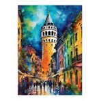 Tablomega Sulu Boya İstanbul Galata Kulesi Desenli Ahşap Tablo 35cm X50cm