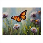 Tablomega Turuncu Kelebek Ve Çiçekler Dekoratif Ahşap Tablo 35cm X50cm