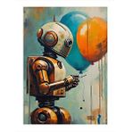Tablomega Uçan Balonlar Ve Robot Modern Ahşap Tablo 25cmx 35cm