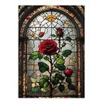 Tablomega Vitray Şeklinde Kırmızı Güller Dekoratif Ahşap Tablo 35cm X50cm