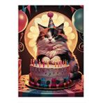 Tablomega Yaş Gününü Kutlayan Kedi Model Ahşap Tablo 25cmx 35cm