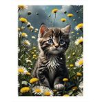 Tablomega Yavru Kedi Ve Sarı Çiçekler Hediyelik Ahşap Tablo 35cm X50cm