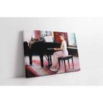Tablosan Beyaz Giymiş Piyano Çalan Kadın Kanvas Tablo 50 X 70 Cm Kb11006