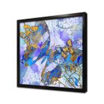 Tablosan Mavi Fonda Kelebek Görselleri Çerçeveli Cam Tablo 30X30 Cm Cb15100