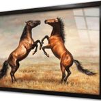 Tablosan Şaha Kalkmış Ikili At Çerçeveli Cam Tablo 30x40 cm