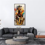 Tablosan Yağlı Boya Dokulu Tablo Koşan Modern At Siyah Çerçeveli U04035