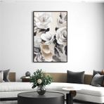 Tablosan Yağlı Boya Dokulu Tablo Modern Beyaz Çiçekler Siyah Çerçeveli U02008