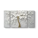 tabloshop Beyaz Gelincik Kanvas Tablo 126 x 70-3 Parçalı