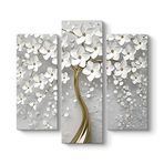 tabloshop Beyaz Gelincik Kanvas Tablo 96 x 90-3 Parçalı