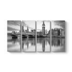 tabloshop Big Ben Siyah Beyaz Tablo 129 x 70-4 Parçalı