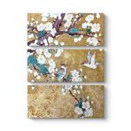 tabloshop Japon Ağacı ve Kuşlar Tablo 70 x 96-3 Parçalı