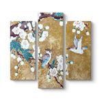 tabloshop Japon Ağacı ve Kuşlar Tablo 96 x 90-3 Parçalı