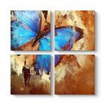 tabloshop Kahverengi Mavi Kelebek Tablo 103 x 103-4 Parçalı