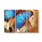 tabloshop Kahverengi Mavi Kelebek Tablo 111 x 75-3 Parçalı