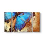 tabloshop Kahverengi Mavi Kelebek Tablo 126 x 70-3 Parçalı