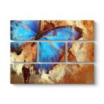tabloshop Kahverengi Mavi Kelebek Tablo 126 x 96-5 Parçalı