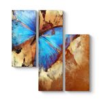 tabloshop Kahverengi Mavi Kelebek Tablo 96 x 100-3 Parçalı
