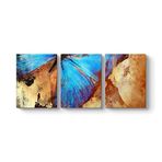 tabloshop Kahverengi Mavi Kelebek Tablo 96 x 40-3 Parçalı