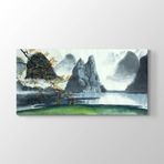 Tabloshop Kırmızı Ağaçlar ve Şelale 140x70 cm Tablo