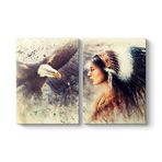 tabloshop Kızılderili ve Kartal Tablo 63 x 40-2 Parçalı