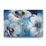 Tabloshop Mavi Zeminli Beyaz Çiçekler 75x50 cm Tablo