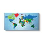 TabloShop Mavi Zeminli Dünya Haritası 80 x 40