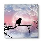 tabloshop Seçe Kuşu ve Dolunay Kanvas Tablo 30 x 30