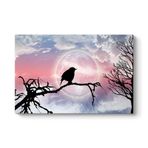 tabloshop Seçe Kuşu ve Dolunay Kanvas Tablo 60 x 40