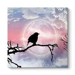 tabloshop Seçe Kuşu ve Dolunay Kanvas Tablo 60 x 60