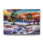 Tabloshop Sulu Boya Kar Manzarası 100x70 cm Tablo
