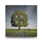 Tabloshop Sürreal Ağaç Ev 100x100 cm Tablo