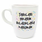 Tabuları Yıkarım Bulaşıklara Karışmam Krem Oval Kupa - Hediye Seramik Kupa