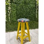 Taburecity-Sarı Renk Kumaş Döşemeli Ahşap Tabure-Sandalye-70 cm -1 Adet