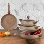 Taç 3821 Mastercook Tombik Granit Güveç Tencere Seti 7 Parça Cappuccino 20 cm Derin Tencere