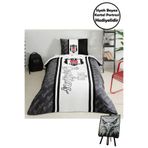 Taç Beşiktaş 1903 Glow Tek Kişilik 120X200 Lastikli Çarşaflı Nevresim Takımı Mini 3D Portre Hediyeli