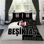 Taç Beşiktaş Parçalı Logo Çift Kişilik Nevresim Takımı Lisanslı Nevresim - 120 x 200 cm - Açık Gri