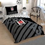Taç Beşiktaş Siyah Logo Lisanslı Logo Baskılı%100 Pamuk Nevresim Takımı, Çok Renkli, Tek Kişilik (Nevresim: 160x220 cm/Lastikli Çarşaf: 100x200 cm / 1 Adet Yastık Kılıfı: 50x70 cm)