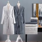 Taç Blaze Pure Cotton Pamuk Aile Bornoz Seti Gri Mavi - M - L - Mavi - Gri
